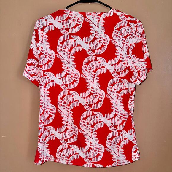 Rafaella Women's Short Sleeve Wrap Front Red White Floral Blouse Top Size Medium - Picture 9 of 9